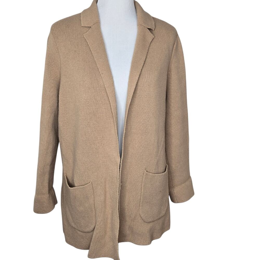 Talbots Sweater Blazer L Petite Wool Blend Open Front Cardigan Jacket Camel Tan